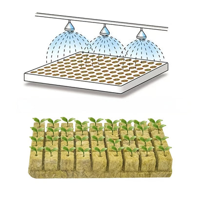 Hydroponic grow kits available in 50, 100, or 200 pieces, featuring ventilated soilless plant sprouting system. Non-fertilized, breathable, moisturized plant starter blocks measuring