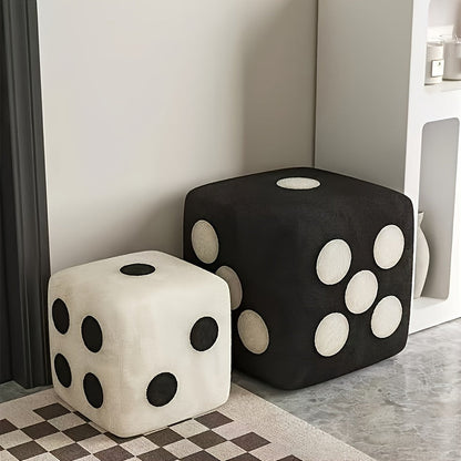 Classic Hardwood Door Shoe Changing Stool in Black Fabric with Dice Shape Design, Polyester Interior, Armless and Soft Cushioned for Living Room Use, No Power Required, 68.58cm Height