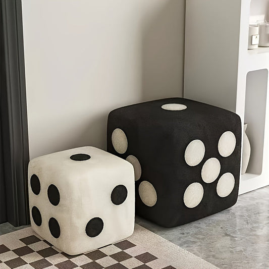 Classic Hardwood Door Shoe Changing Stool in Black Fabric with Dice Shape Design, Polyester Interior, Armless and Soft Cushioned for Living Room Use, No Power Required, 68.58cm Height