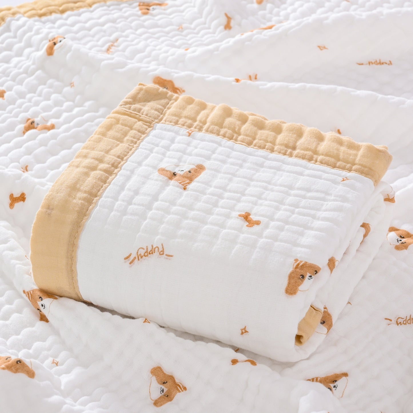 This multipurpose contemporary throw blanket is made of 6 layers of thick cotton gauze with a cute cartoon pattern. It is hypoallergenic and stain-resistant, making it perfect for use in the bath, for napping, on the bed, or in the office. Please hand