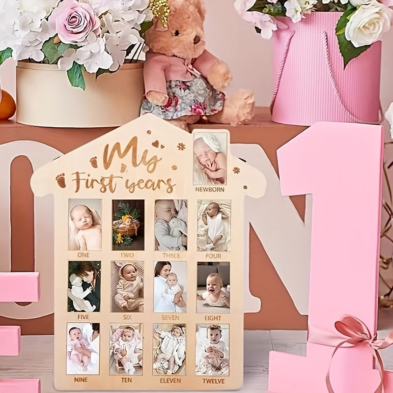 Adorable Wooden 12-Month Milestone Photo Frame - Ideal for Baby's First Birthday or Mother's Day Present