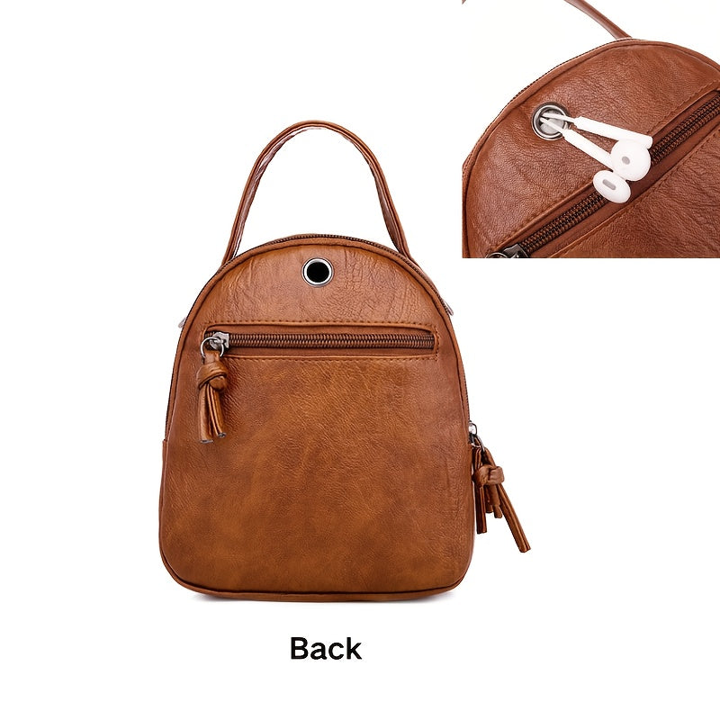 Unisex brown PU crossbody bag with zipper.