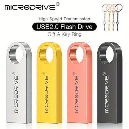 MICRODRIVE USB 2.0 Flash Drive available in storage options from 4GB to 128GB, portable with key ring attachment, suitable for data transfer and backup.