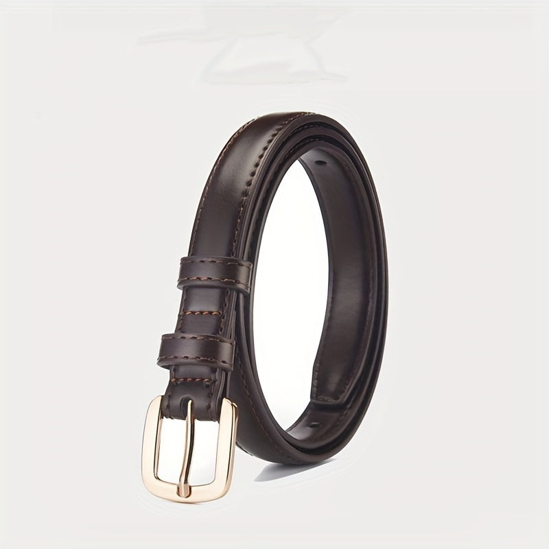 Women's faux leather black belt with pin buckle for jeans, from a luxury brand, chic and stylish waistband for ladies.