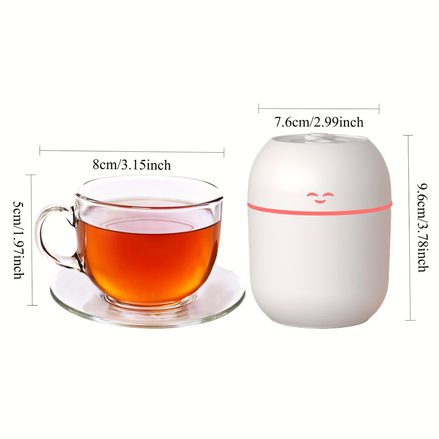 Compact USB-powered essential oil diffuser holds 7.44oz, doubles as humidifier and night light, with cute face design for car and home.