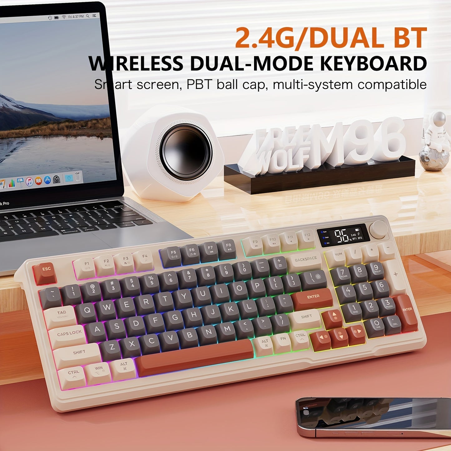 ZIYOULANG M96 Wireless Gaming Keyboard with dual mode 2.4GHz/BT 5.0, TKL Mechanical Feel, RGB Backlit, Rechargeable, Anti-Ghosting, Compact Design for Mac, Windows, Linux, Office & Gaming.