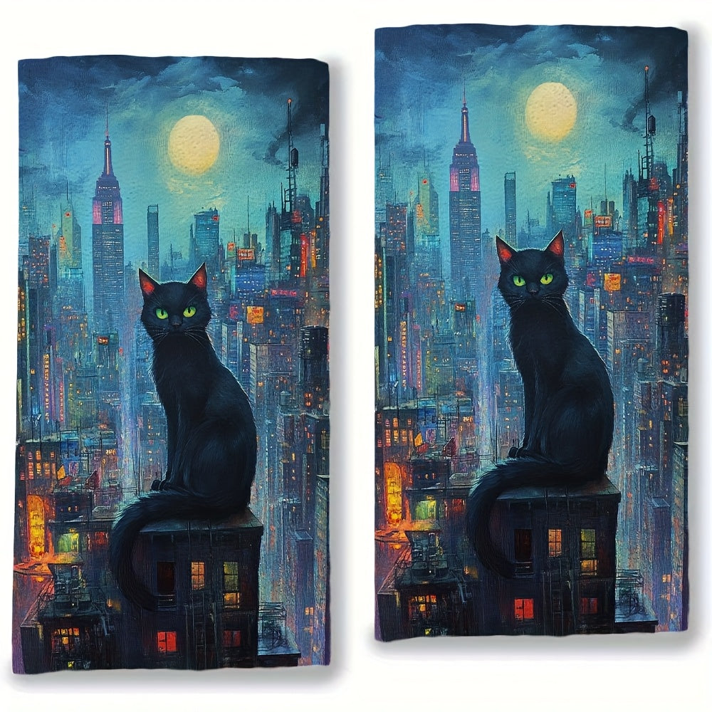 Set of 2 Ultra Plush Kitchen Towels featuring a Stunning NYC Skyline at Sunset - Exceptionally Absorbent, Easy to Clean Hand Towels, 40.64x60.96 cm - Ideal for Festive Home Decor & Daily Use, Dish Towels