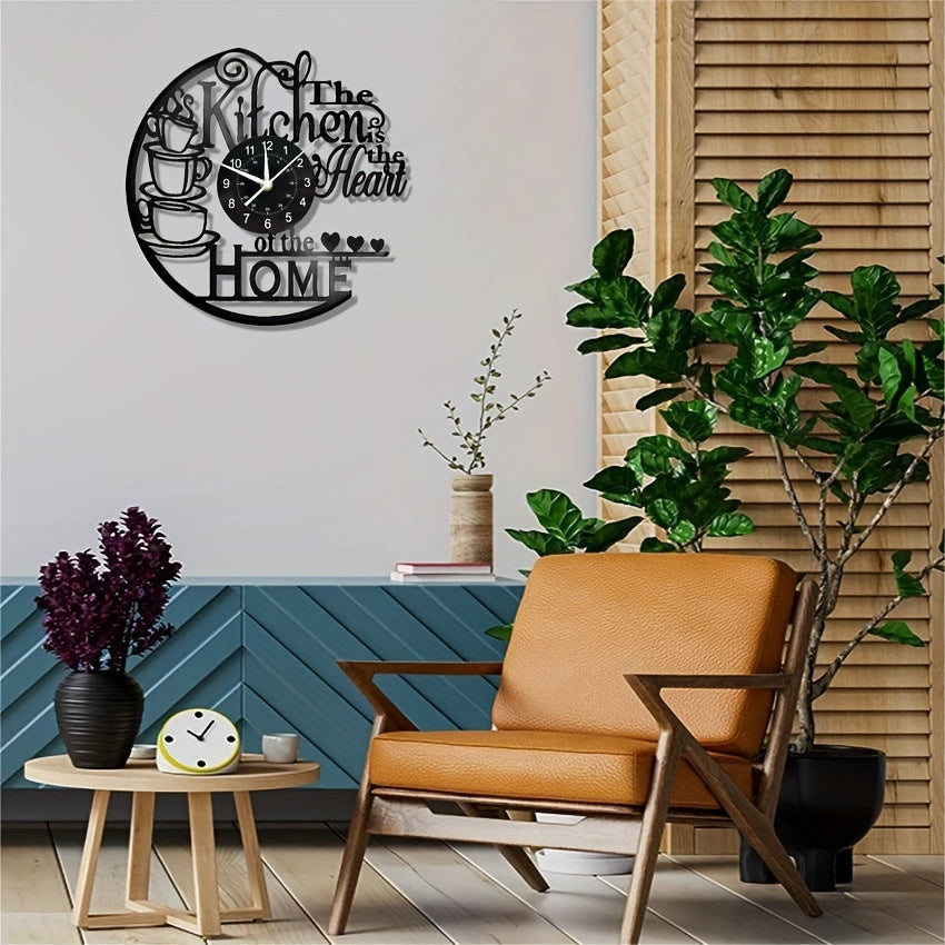 Vinyl Record Wall Clock in Black, Silent for Living Room, Bedroom, Kitchen, Office, Bar, Cafe, or Coffee Shop.