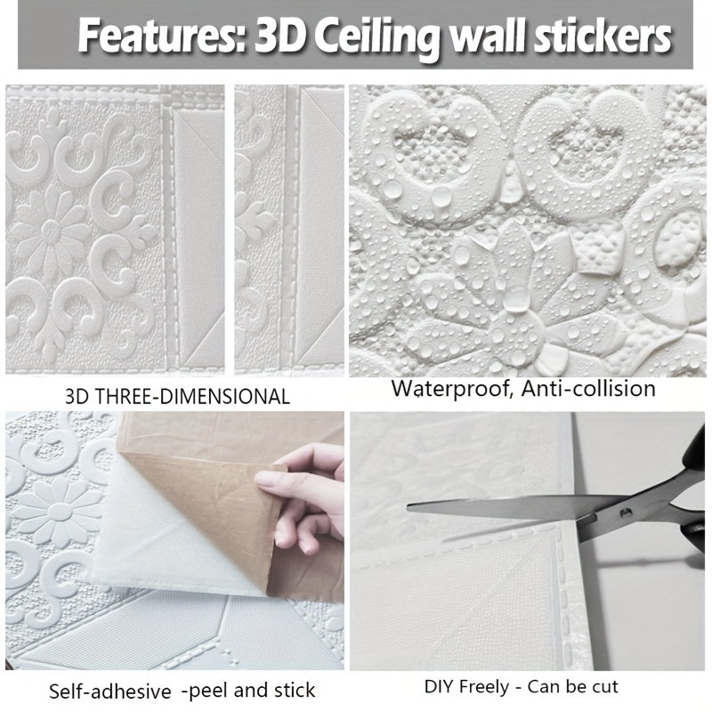 70x70cm 10-piece 3D foam wall stickers, self-adhesive, for home decor in living room or bedroom.