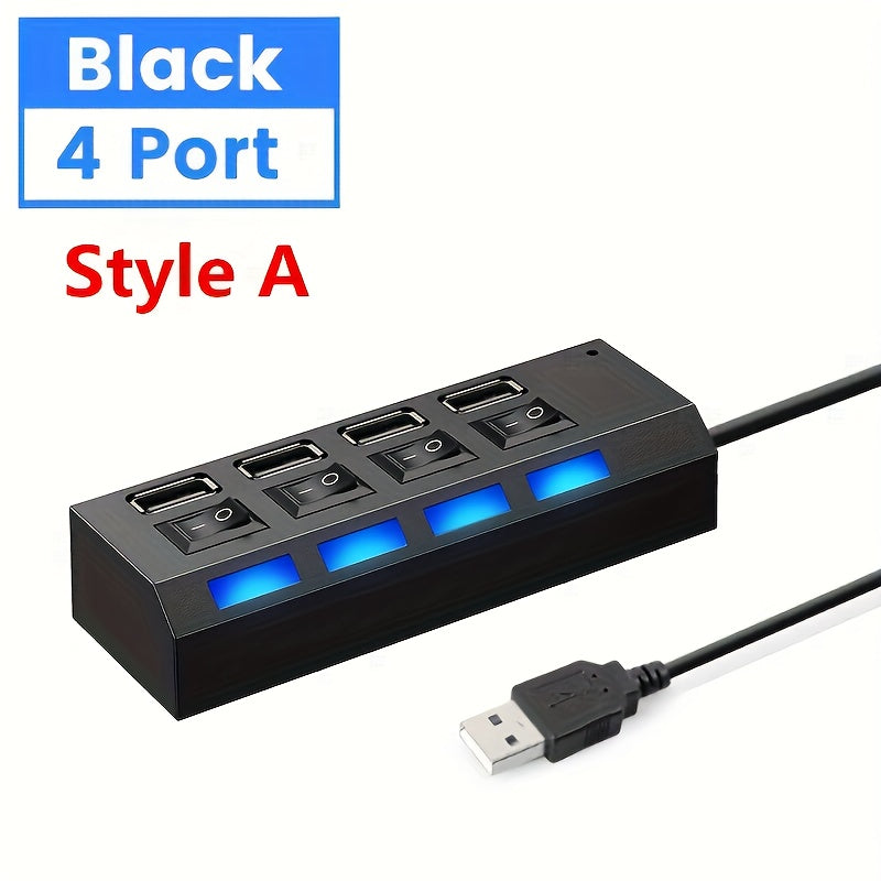 1pc USB Adapter Hub with 7 or 4 Ports, LED Light and Power On/Off Switch for PC or Laptop