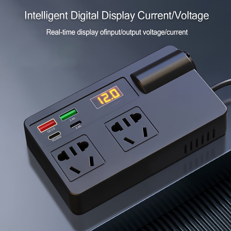 1 piece Car Inverter converts 12V/24V power socket to 220V with fast USB+PD charging and multifunctional electronic features.