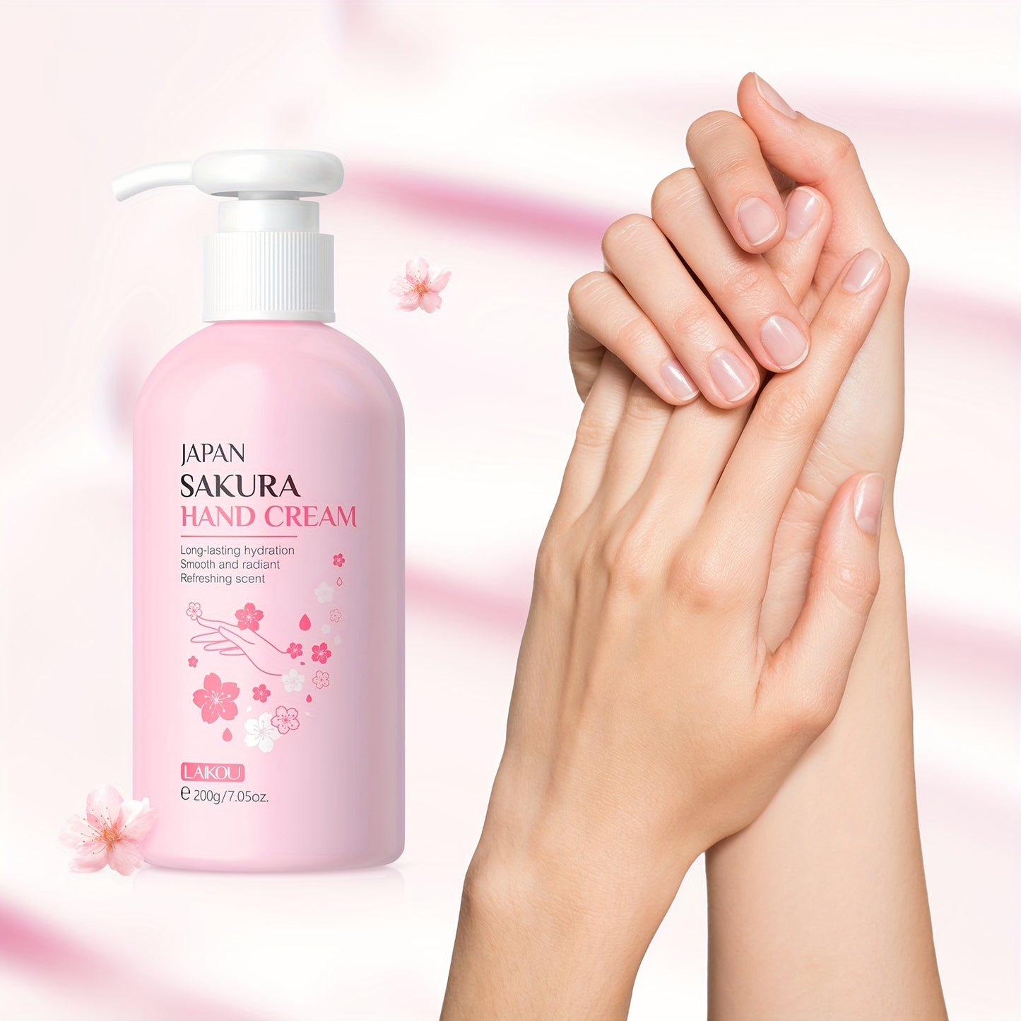 LAIKOU Sakura Hand Cream 200g, Deep Hydration with Vitamin C and Niacinamide, Gentle Formula for Dry & Sensitive Skin