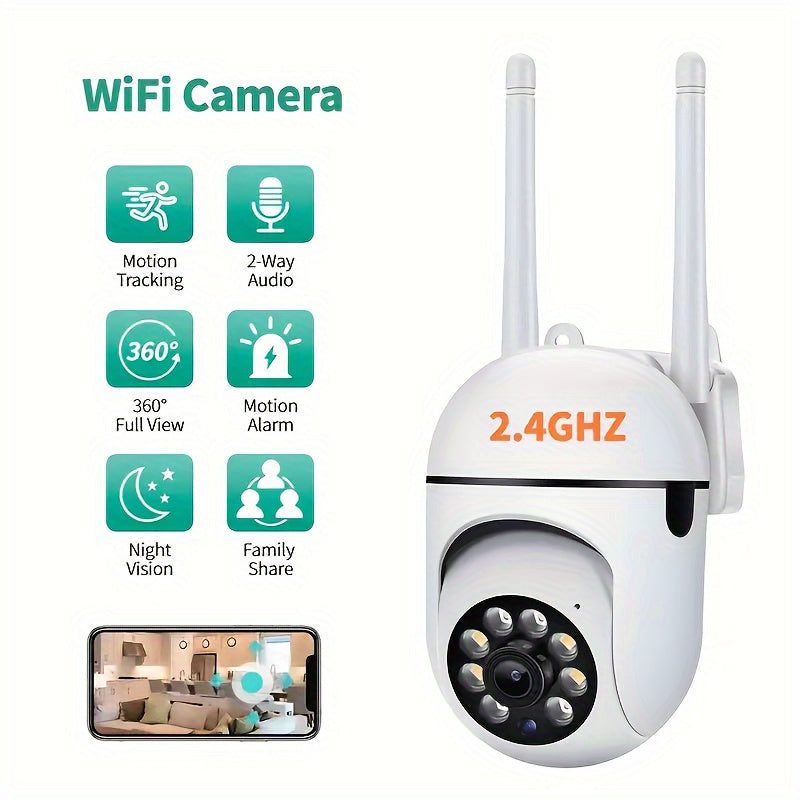 One JOOAN 1080P HD WiFi Camera with Indoor PTZ Security, Two-Way Audio, Motion Detection, Auto Tracking, Alarm Alerts, Night Vision, App Control, Smartphone Compatibility, Apple HomeKit Support - Can be Wall Mounted and Powered by USB.