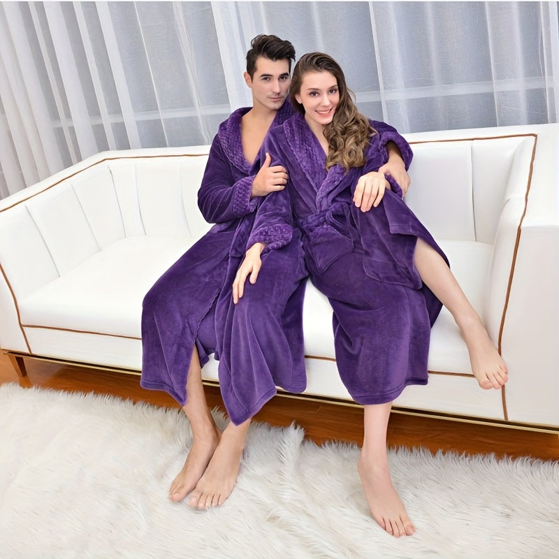 Thickened flannel bathrobe for autumn/winter, cozy unisex nightwear for home.