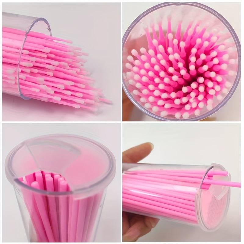 100 microbrush applicators in portable container for eyelashes, makeup, oral and dental use