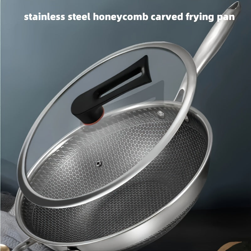 Home kitchens will benefit from this set of stainless steel honeycomb frying pans, which are non-stick and require no coating. Ideal for cooking eggs, steak, and pancakes with ease.