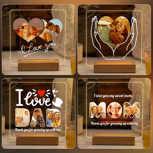 Single Picture Display Stand - Personalized Acrylic Photo Frame featuring LED Light and Customizable Transparent Love Heart Design; Perfect for Christmas, Valentine's Day, Mother's Day, Father's Day, and Pet Memorials