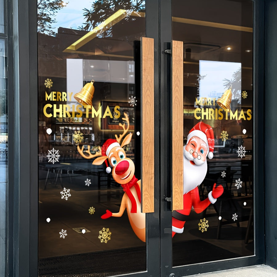 One piece of festive holiday decoration for the home and kitchen, this Christmas Window Cling features a 3D Santa & Reindeer design. The static adhesive window film requires no power and is in a contemporary style, measuring at 29.97x39.88 cm.