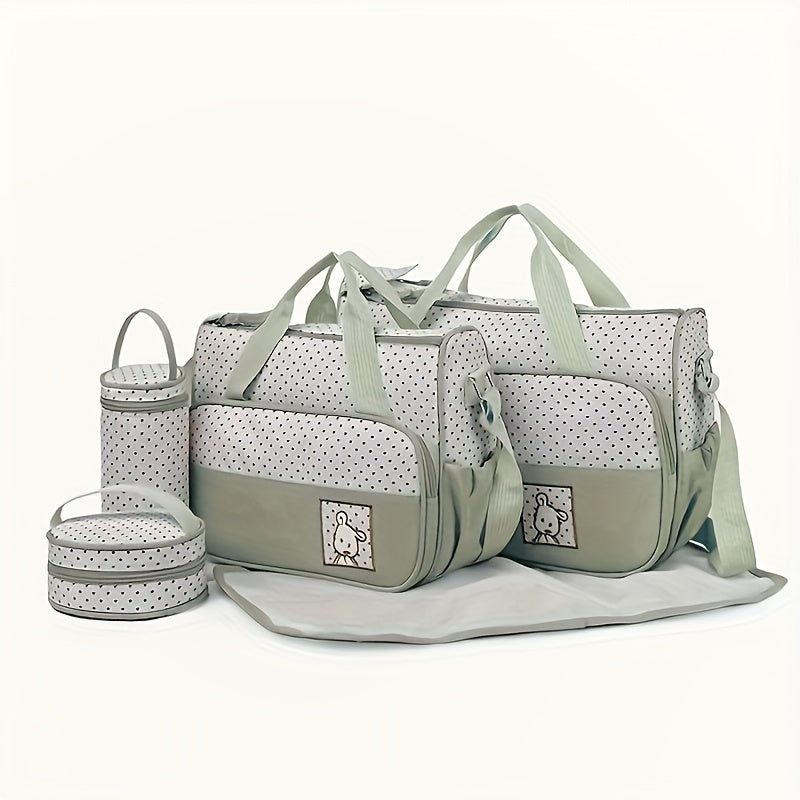 Set of 5 versatile mommy bags, including a spacious crossbody bag, shoulder bag, and portable diaper bag with large capacity.