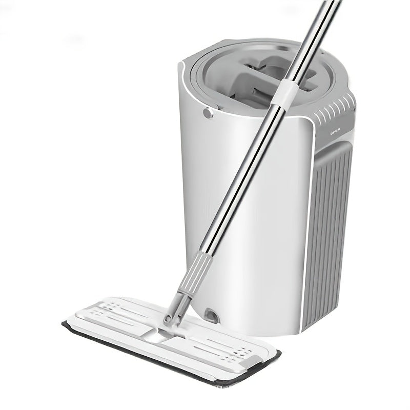 Hands-Free Mop and Bucket Set with Wringer, Includes 2 Reusable Cloths, Suitable for Wet and Dry Floor Cleaning on All Surfaces and Windows, Perfect for Home Cleaning - White, Christmas/New Year Edition.