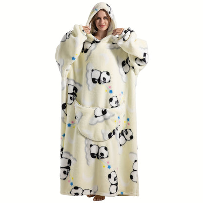 Super warm and cozy fleece oversized hoodie blanket with sleeves for adults. This wearable blanket hoodie features a giant pocket and is perfect for staying extra warm on cold days. Makes a great gift for women, men, and moms.