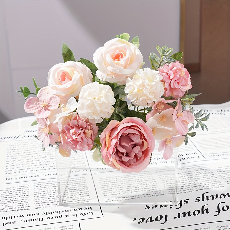 1pc Elegant Artificial Rose and Peony Bouquet - Ideal for Weddings, Parties, Home Decor | Multi-Room Display, Vase Not Included | Plastic Flowers in Pink, Orange, Beige, White