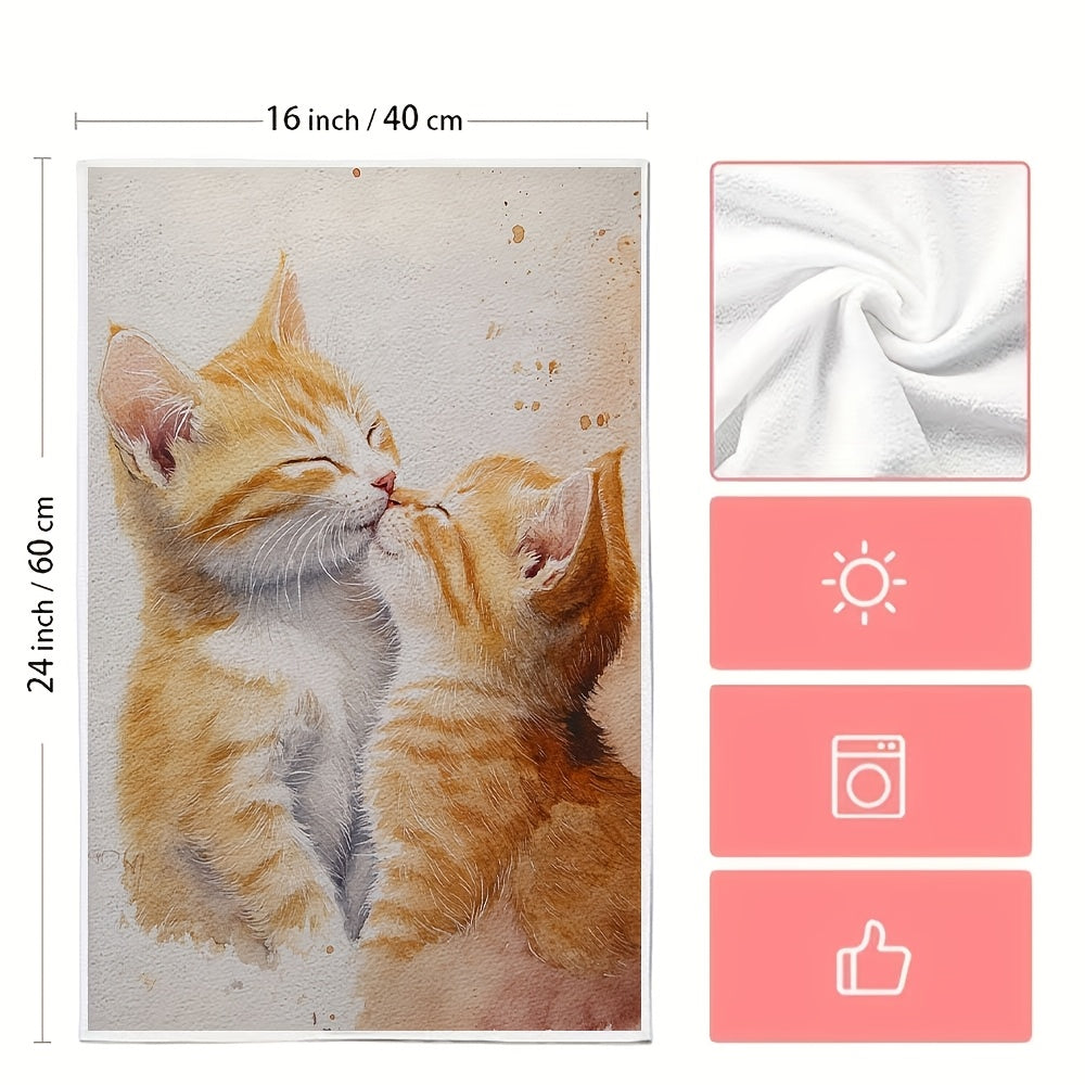 Set of 2 Ultra Soft Kitchen Towels, Inspired by the Gentle Purr of a Kitten Grooming, Highly Absorbent Dish Hand Towels for Holiday Decor, Machine Washable, Size 16x24 inches - Item number 2KYSYS1218532