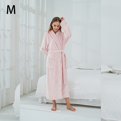 Thickened flannel bathrobe for autumn/winter, cozy unisex nightwear for home.