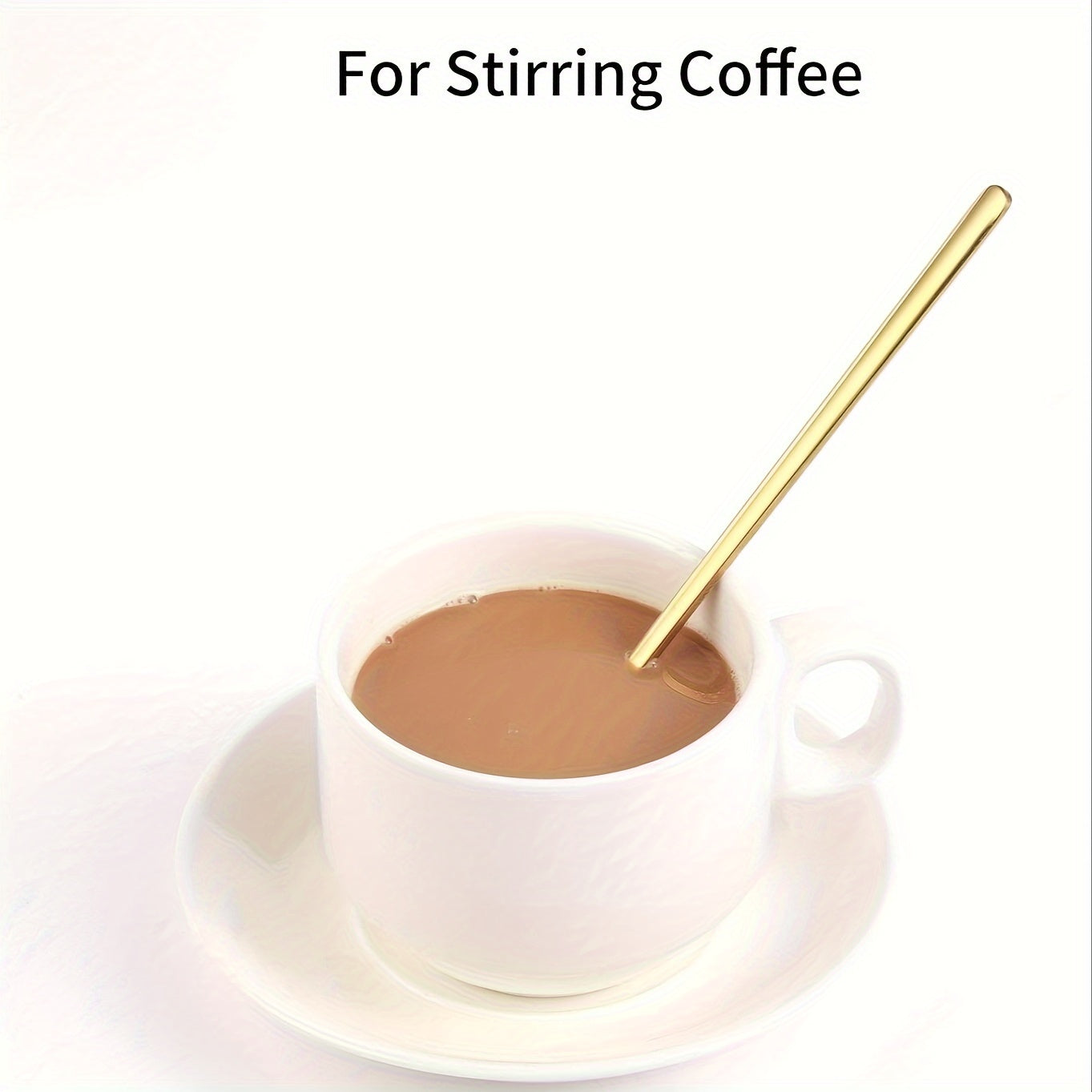 Creative titanium gold long-handled coffee spoon made of 1pc 304 stainless steel, suitable for stirring coffee, honey, and dessert in small mugs.