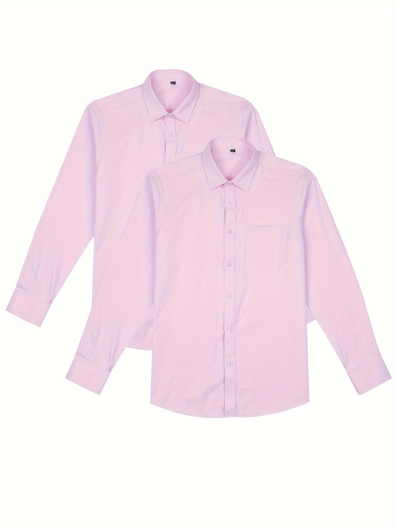 Men's solid color long sleeve button shirt with trumpet hem and cotton blend fabric, suitable for mature occasions.