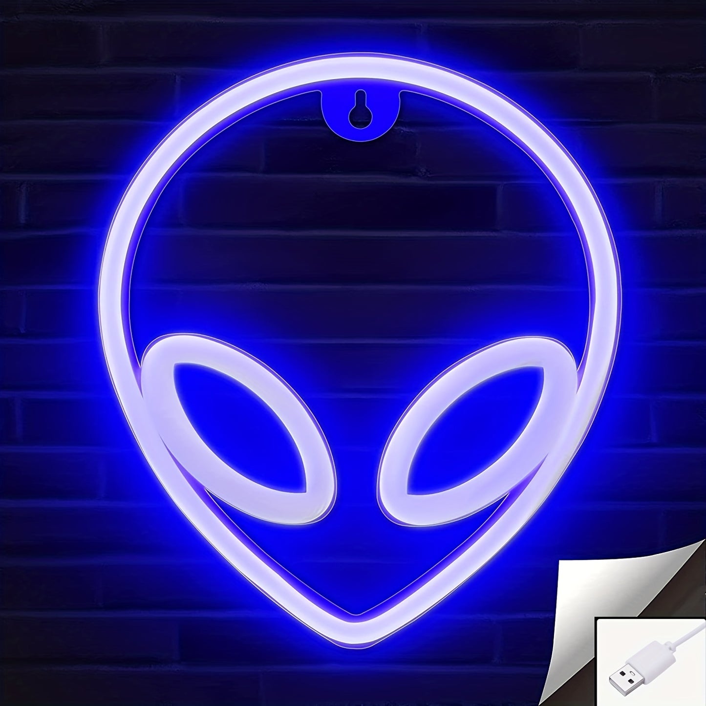 1pc Alien LED Neon Sign, 22.0x19.48cm - Dual USB/Battery powered, Easy to mount on wall, Blue & Pink UFO-inspired light for bedroom/game room decor - Aesthetic, Plug-free.