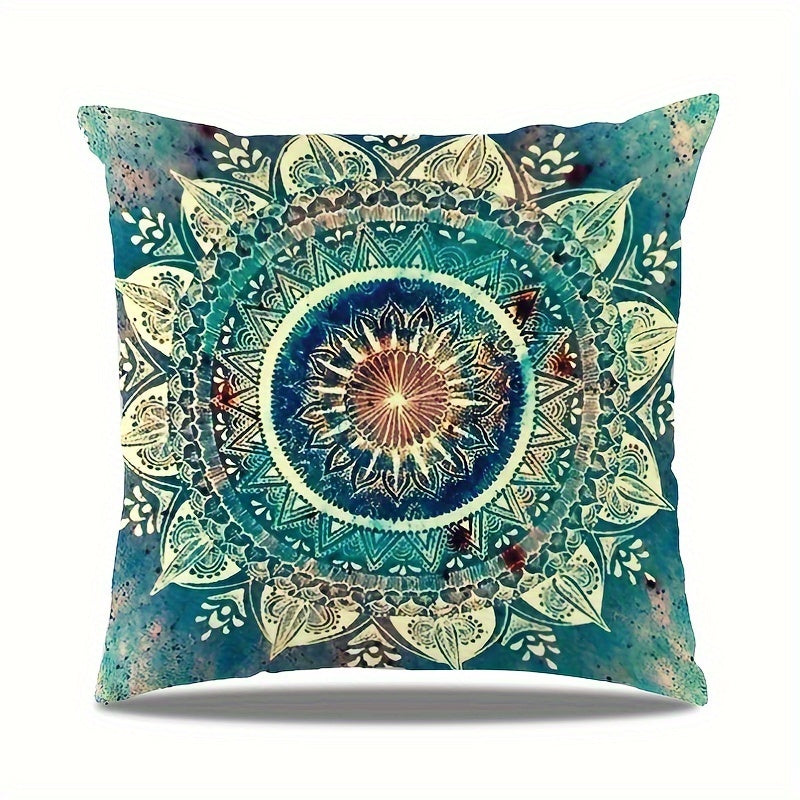 Mandala Pillow Cover in Bohemian Style, Size 44.96x44.96cm - Features Vibrant and Stylish Double-Sided Design for Sofa & Bed Decoration | Made of Machine Washable Polyester Material | Ideal for Weddings, Birthdays, and Holidays