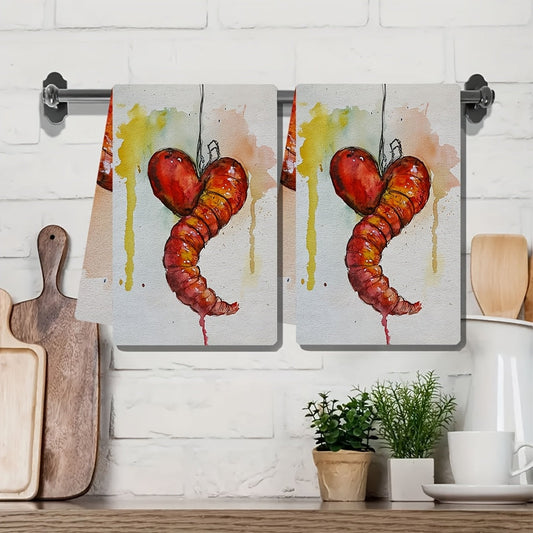 2 pieces of ultra soft kitchen towels for Valentine's Day featuring the message "I Love You My Little Worm". These highly absorbent dish hand towels are perfect for holiday decor. Machine washable and measuring 16x24 inches. Item number 2KYSYS1217542.