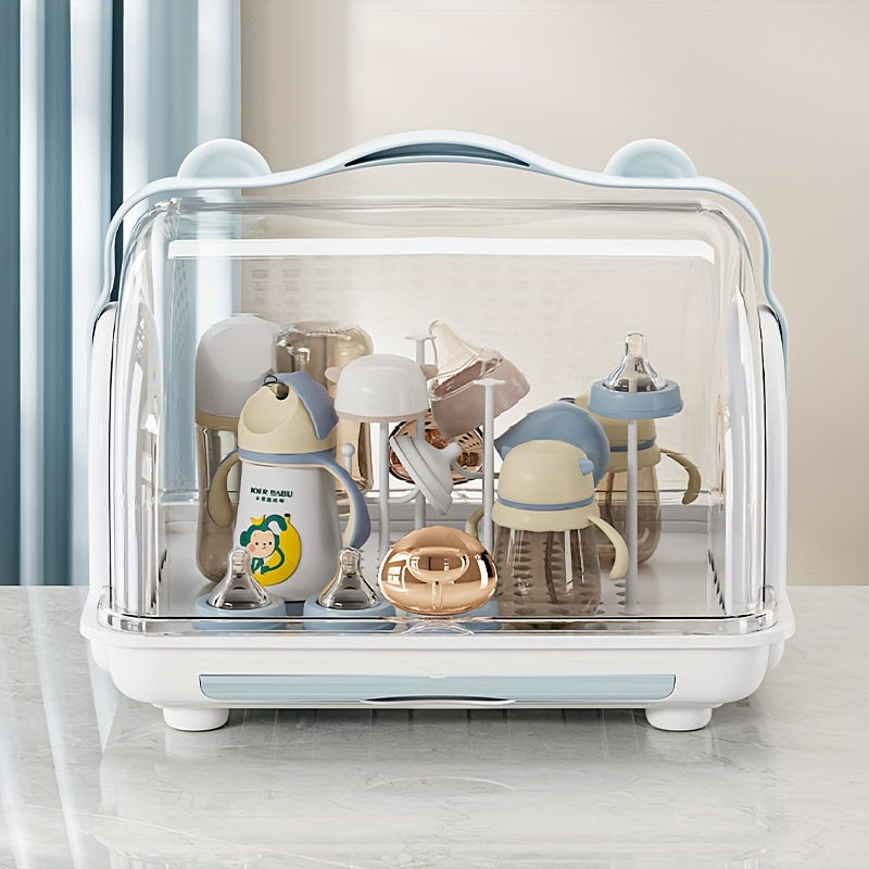 Child's desktop storage box with a lid, dustproof bottle holder, drainage storage rack, baby utensils, food supplement tool, and organization and storage solution.