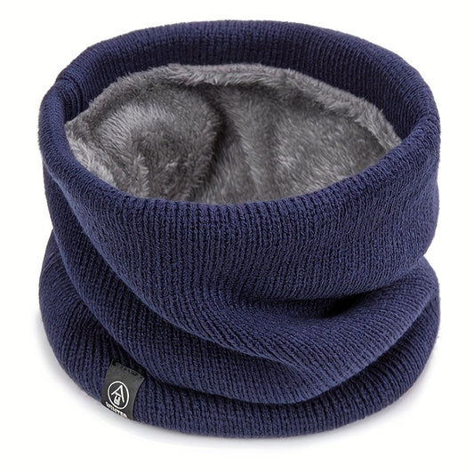 Black Men's Cozy Knit Neck Gaiter with Fleece Lining - Multi-functional Winter Scarf & Face Mask