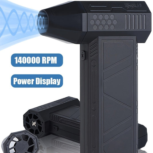Компактный и мощный турбореактивный вентилятор с 140 000 об/мин, перезаряжаемая батарея 3000 мАч, бесщеточный мотор, портативный ручной дизайн, быстрая зарядка Type-C и индикатор заряда. Идеально подходит для уборки.