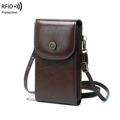 CHARM INFINITE RFID Blocking Crossbody Phone Wallet in Vintage Red with adjustable strap, multi-pocket organizer, waterproof & anti-theft design for everyday use.