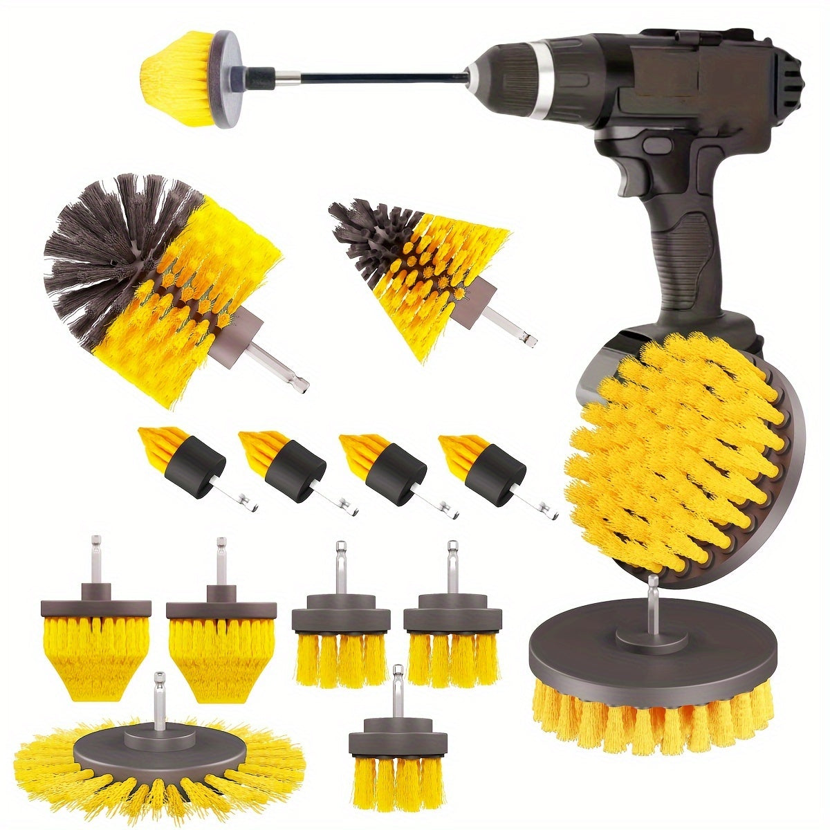 Get a package of Drill Brush Attachments with Cleaning Pads in sets of 3, 8, 10, 13, or 16. This Multi-Purpose Electric Scrubber is perfect for use in bathrooms, on floors, tiles, grout, and for car detailing.