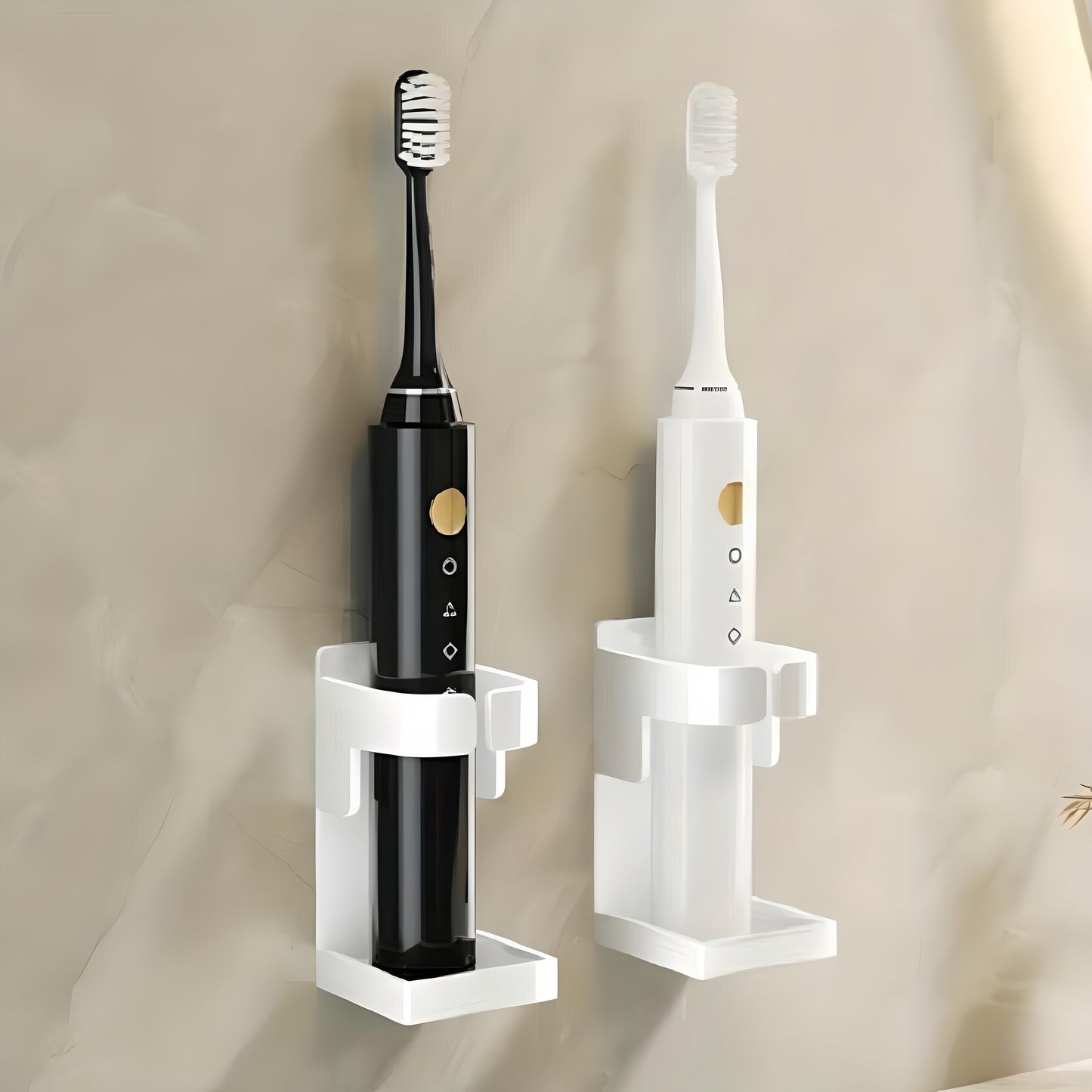 Toilet storage shelf with traceless toothbrush holder for 90% of electric toothbrushes.