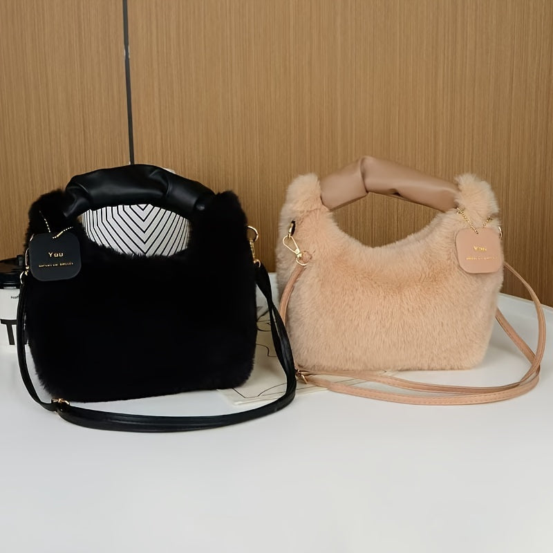 Stylish faux fur crossbody bag with zip closure, ideal for daily use.