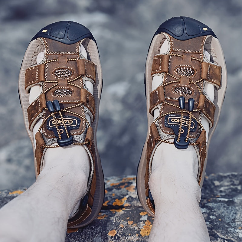 Clohoo Brand Men's Outdoor Casual Sports Sandals made with Cowhide Upper, Rubber Sole, Soft Bottom, and Breathable Comfort.