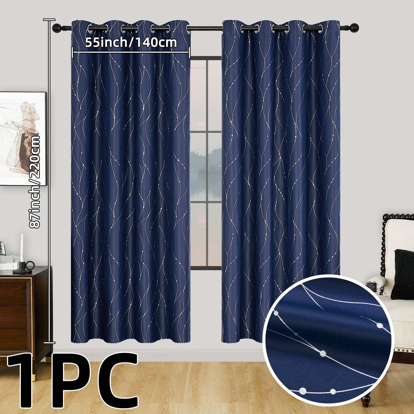 1 piece of geometric pattern curtain with heat insulating properties, featuring an oil print design for blackout purposes. This curtain has grommet top details and is suitable for home decor in the bedroom, living room, office, and study room.