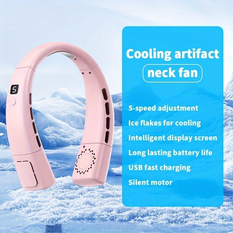 Portable and Quiet Dual Turbo USB Neck Fan with Powerful Airflow, 5-Speed Cooling, Long Battery Life - Perfect for Sports, Travel, and Back to School in 2025