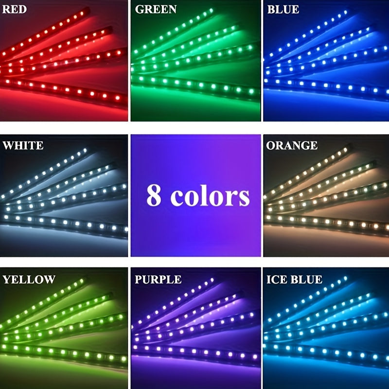 Car LED foot light strip with music voice control, app control, and RGB decorative lighting.