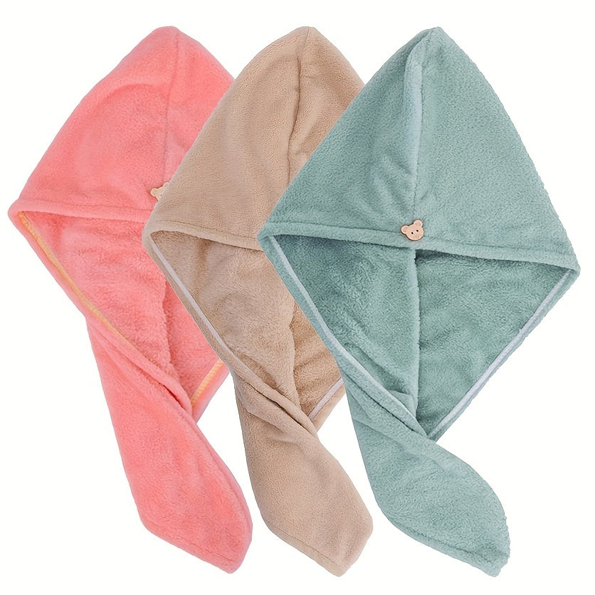 3/4 Super soft hair drying towels with buttons for all hair types.