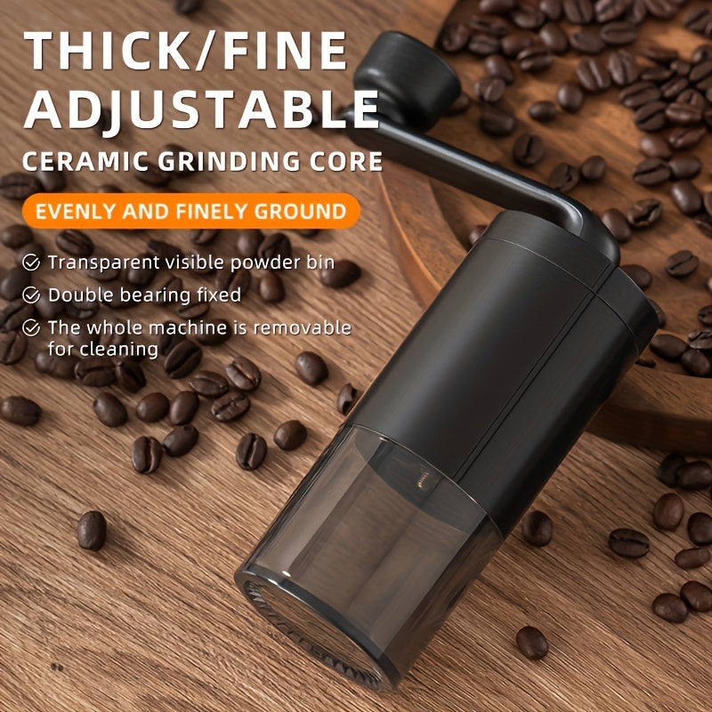 One piece of Portable Manual Coffee Grinder featuring Adjustable Ceramic Burrs, crafted from Stainless Steel and ABS with a Hand Cranked mechanism. Ideal for use in Offices, Travel, and Camping. Equipped with a High-Precision Grinding Core that is