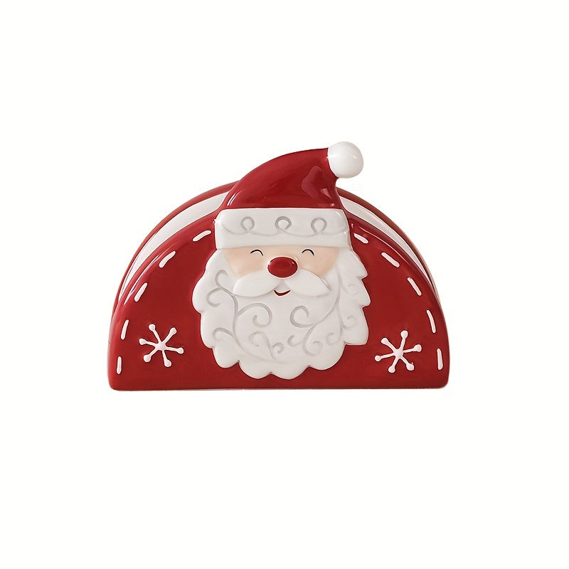 Festive Christmas Santa Claus Ceramic Napkin Holder - Adds Cheer to Your Tabletop with Embossed Cartoon Holiday Design, Perfect for Holding Paper Tissues