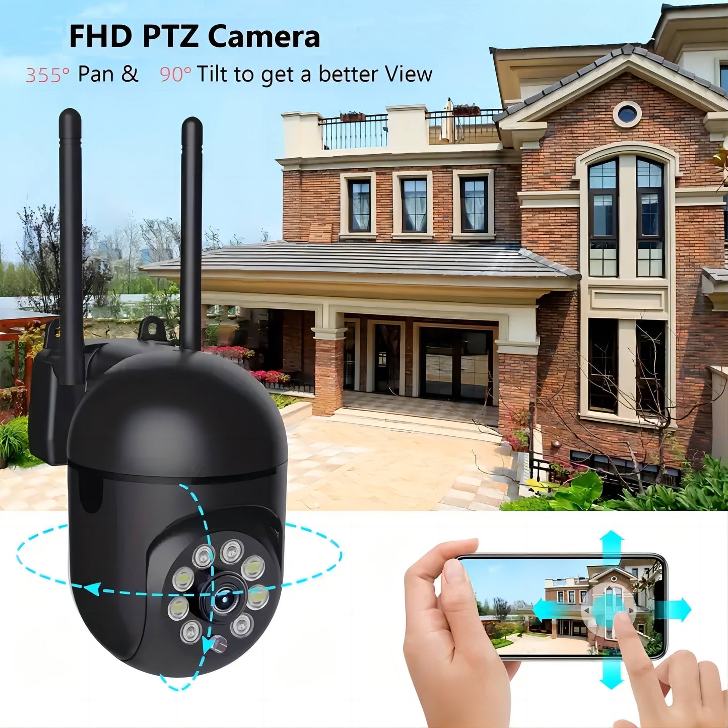 '- One-piece Camera featuring Color Night Vision, Wireless HD Indoor/Outdoor Camera, Two-Way Audio, Wireless Safety Camera, Pan/Tilt/Zoom WiFi Smart Home Security Camera, Motion Tracking