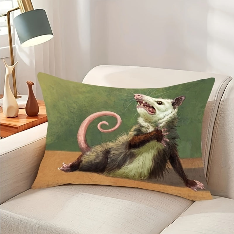 1 Pack of Polyester Plush Opossum Print Pillow Cover for Home Decor - Single-Sided Design, Fits 30.48x50.8 cm Insert, Ideal for Living Room and Bedroom - Suitable for Ages 14 and Up, Cushion Not Included