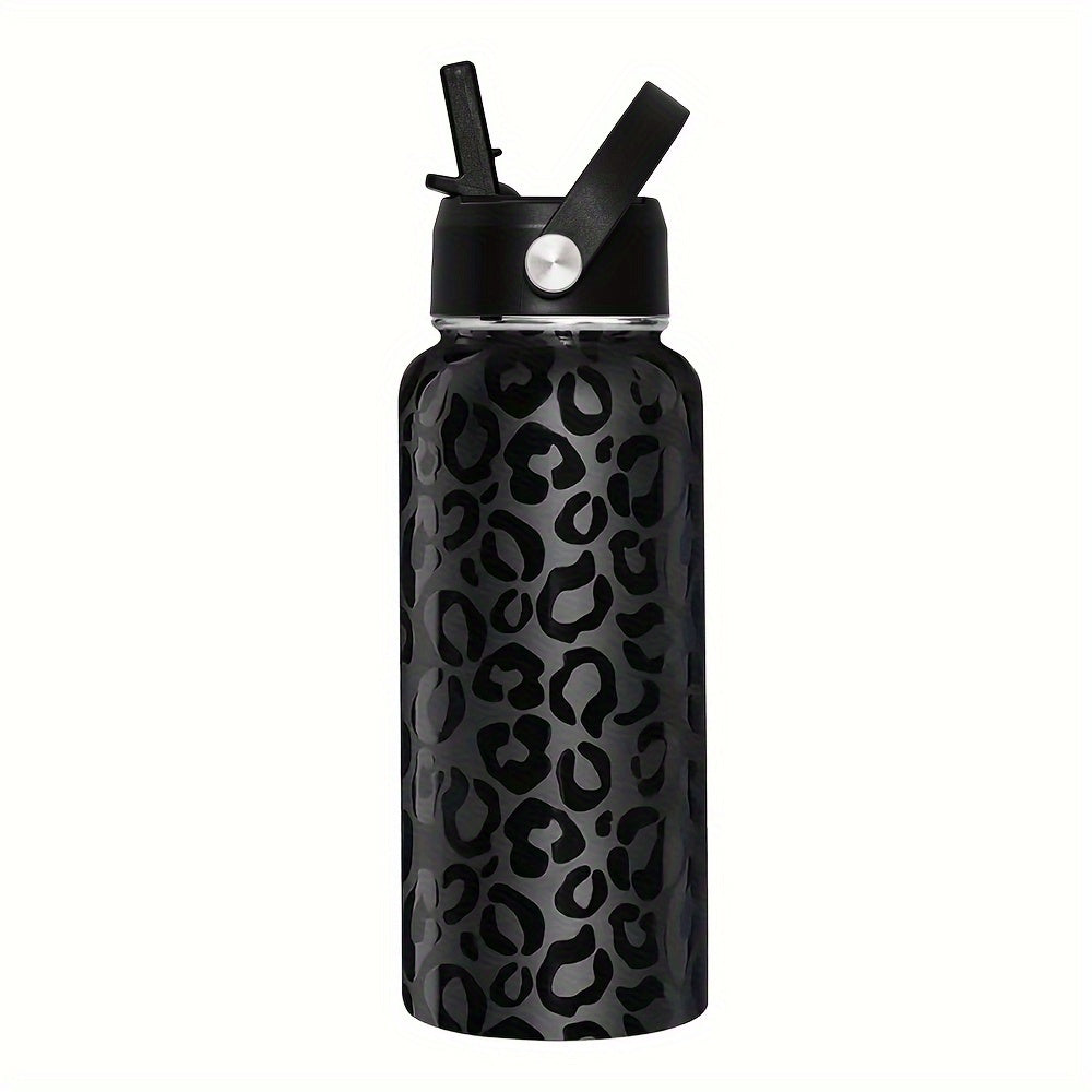 Insulated sports water bottle, 32oz, with straw and lid for outdoor activities and travel.